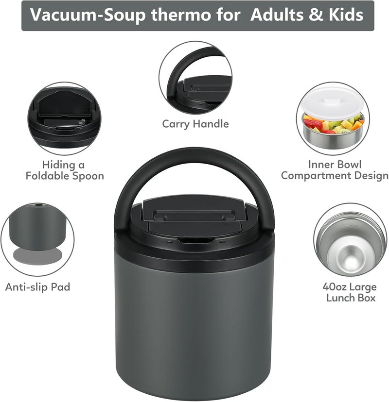 Elipark Thermo for Hot Food, Soup Thermo for Adults 40oz Lunch Containers Wide Mouth, Insulated Food Container Leak Proof Vacuum Stainless Steel With Carry Handle and Spoon BPA Free - Image 2